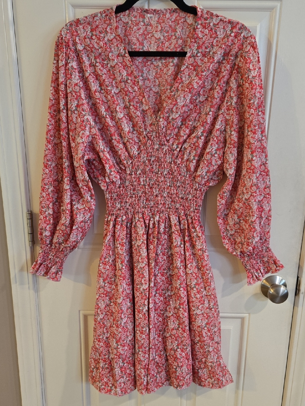 Women's Pink Floral Smocked Waist Dress